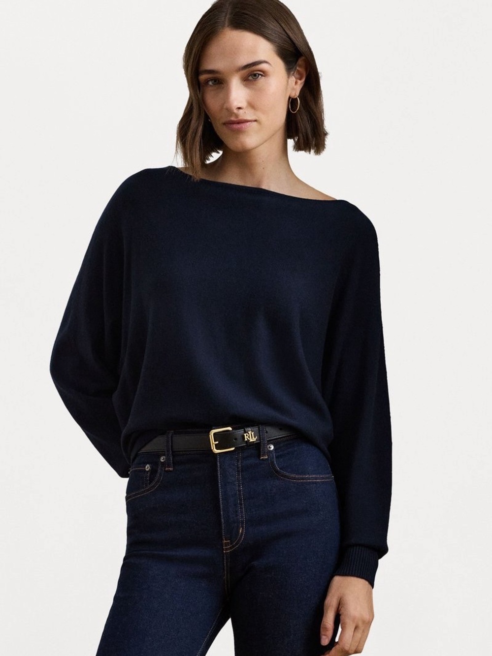 Lauren Ralph Lauren Navy Dolman Sweater S Gold Crest Button Cuffs